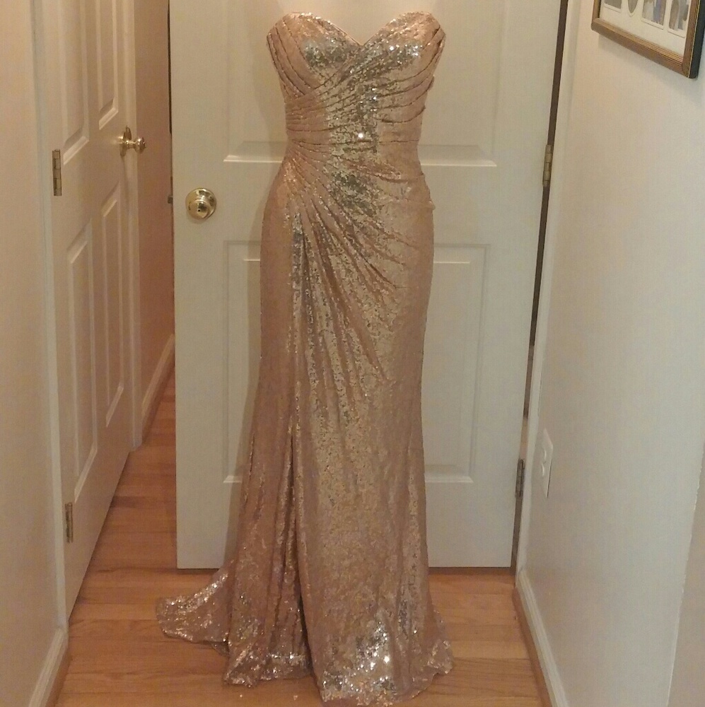 Just for You Prom Dress ChampagneSequins Gown Sz L